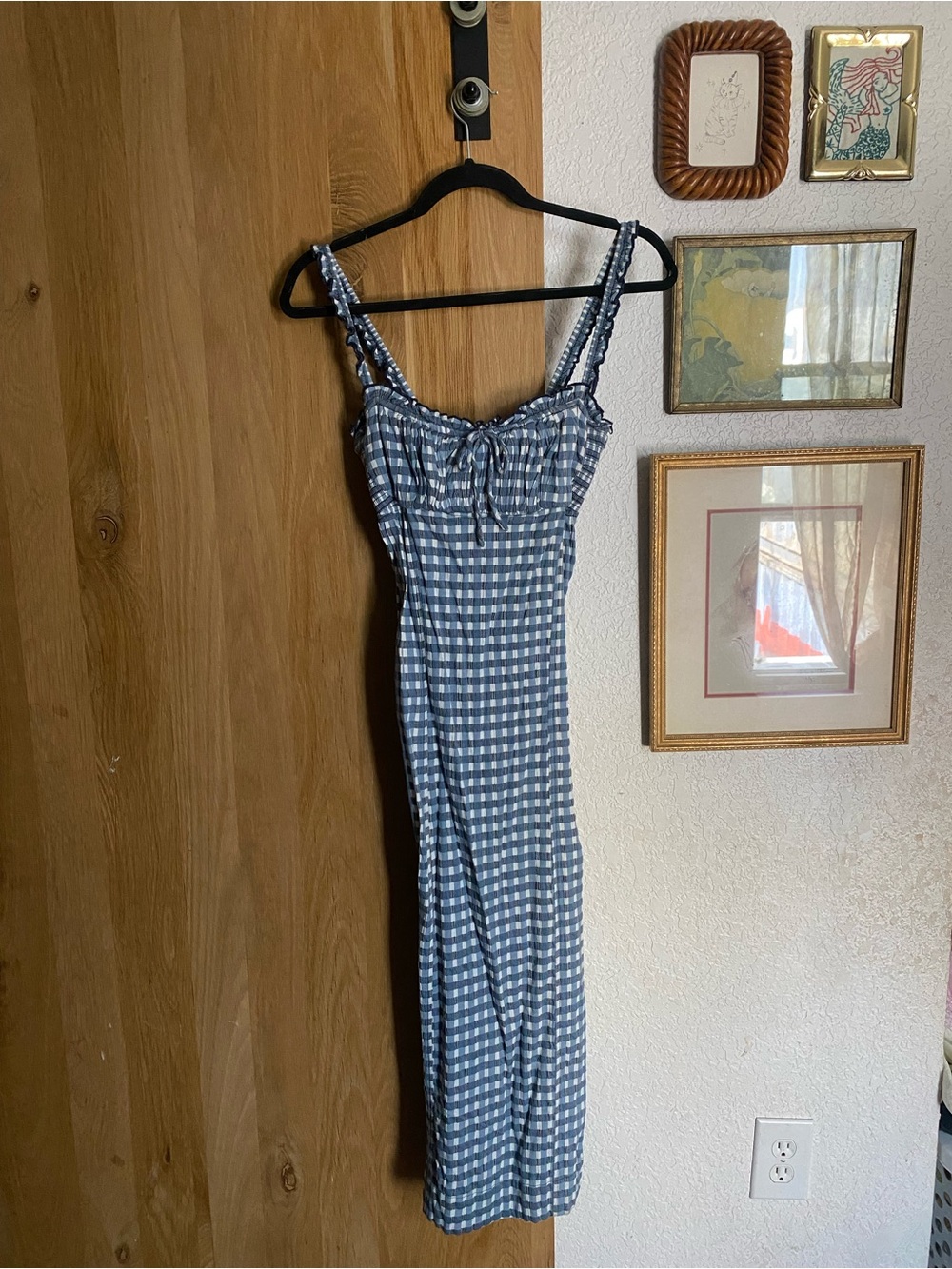 Free People Blue Gingham Smocked Midi Dress